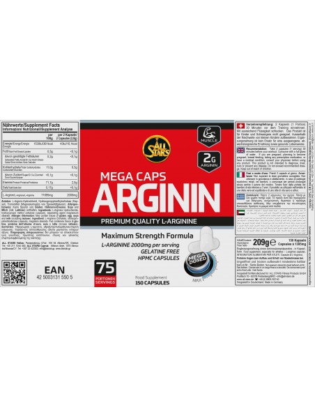 All Stars Arginin Mega Caps 150 Stk  Etikett