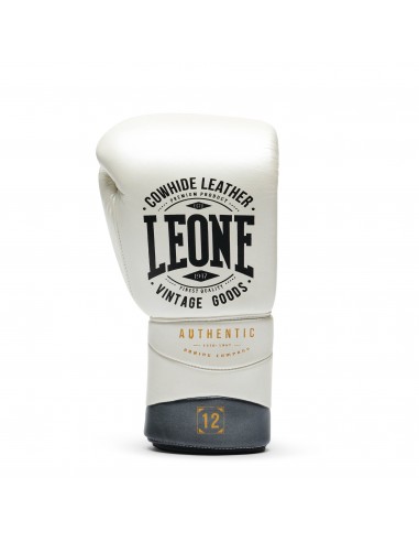 Leone Authentic Bianco/Oro: guantoni da boxe con lacci per professionisti