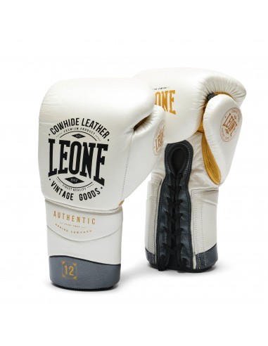 Leone Authentic blanc/or : des gants de boxe top lacés pour les pros