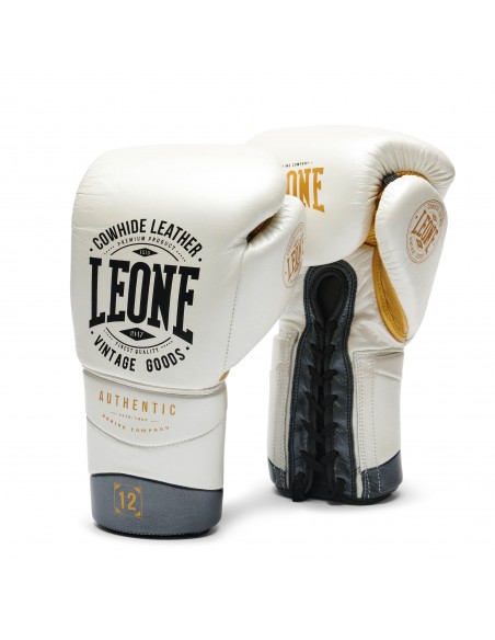 Leone Authentic blanc/or : des gants de boxe top lacés pour les pros