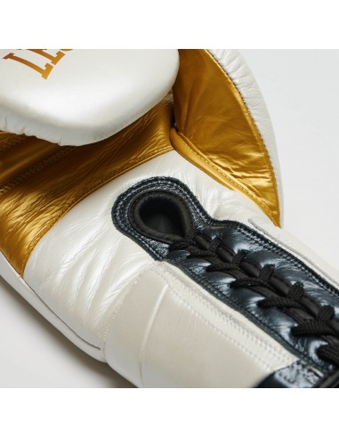 Leone Authentic Bianco/Oro: guantoni da boxe con lacci per professionisti