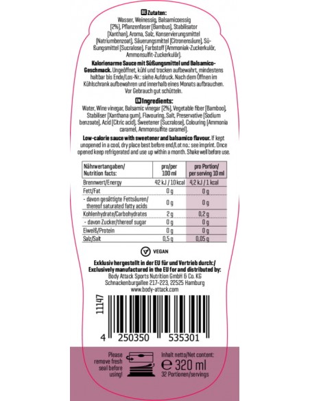 Body Attack Balsamico Dressing: 1 kcal pro Portion für gesunden Genuss