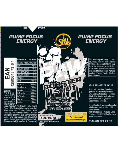 De l'énergie à l'état pur : 160mg de caféine dans All Stars Raw Intensity Booster Shots