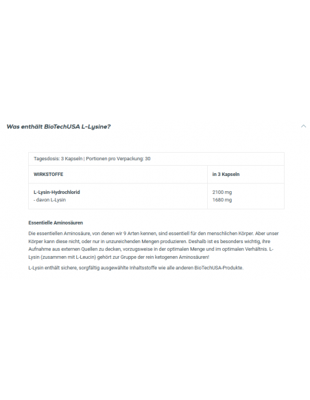 BioTechUSA L-Lysine : ton complément d'acides aminés essentiels