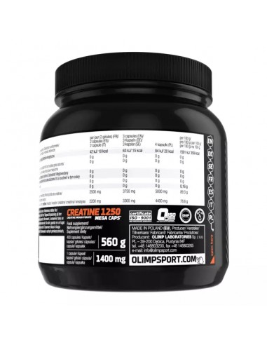 Créatine 1250 Mega Caps d'Olimp : plus de puissance pour ton entraînement