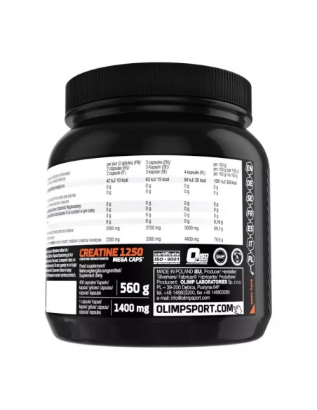 Créatine 1250 Mega Caps d'Olimp : plus de puissance pour ton entraînement