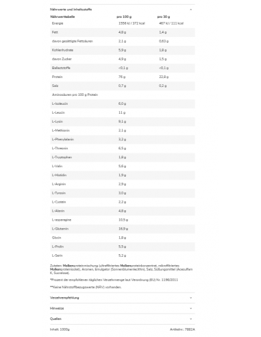 Gods Rage Viking Whey 1kg Zutaten und Nährwerte