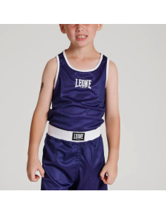 Leone Double Face Box Tank Top for Kids: Blue & Red Corner