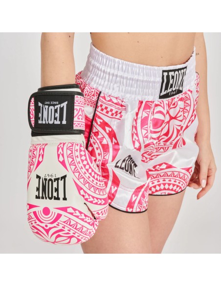Leone Haka Kick Thaibox Shorts for Women, White and Pink
