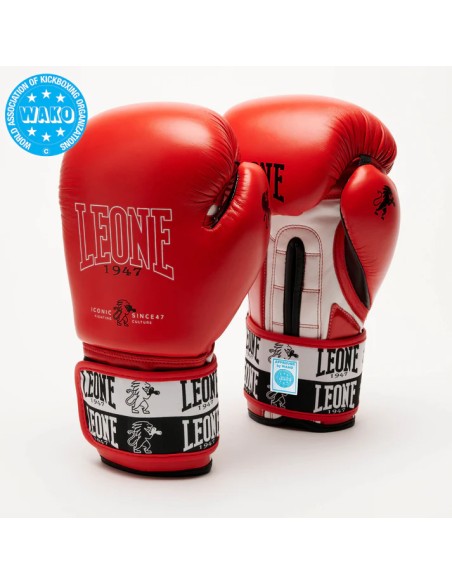 Gants de boxe Leone Iconic WAKO rouges pour kickboxing