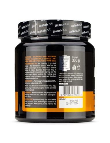 BioTech USA L-Arginine : pour une meilleure pompe musculaire pendant l'entraînement