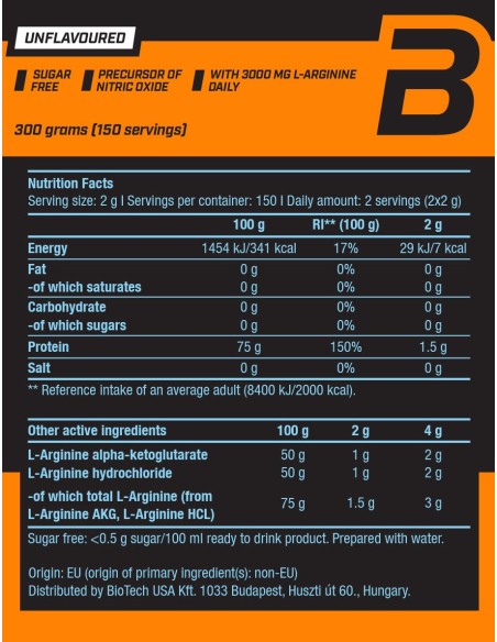 BioTech USA L-Arginine : pour une meilleure pompe musculaire pendant l'entraînement