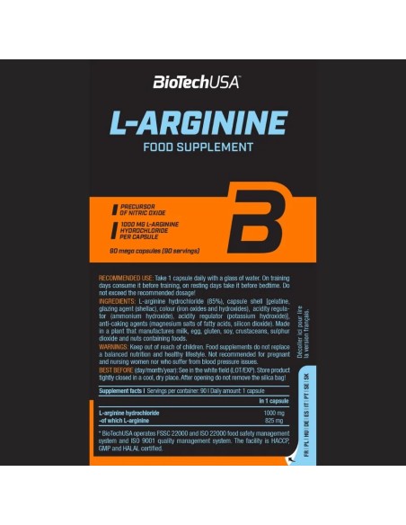 L-Arginine HCI Capsule - BioTech USA - acquista nel negozio online svizzero