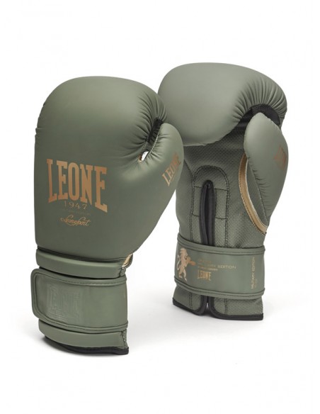 Scopri i guantoni da boxe Leone Military Edition: Verde opaco e oro