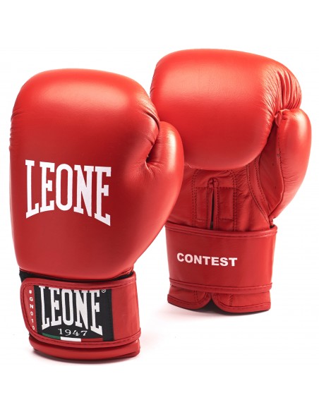 Fighting gloves red corner: Leone Contest leather boxing gloves