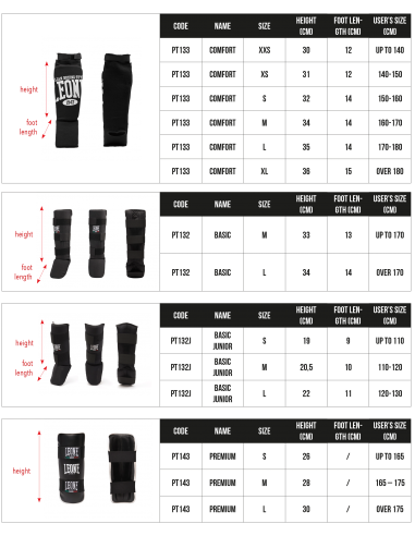 Shin guard with foot - Leone1947 Confort for kickboxing and Muay Thai