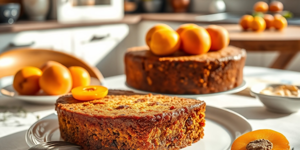 Gâteau de petit-déjeuner riche en protéines avec des abricots