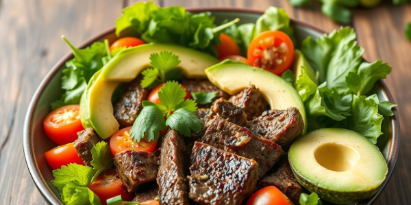 Salade de bœuf aux légumes frais et à l'avocat