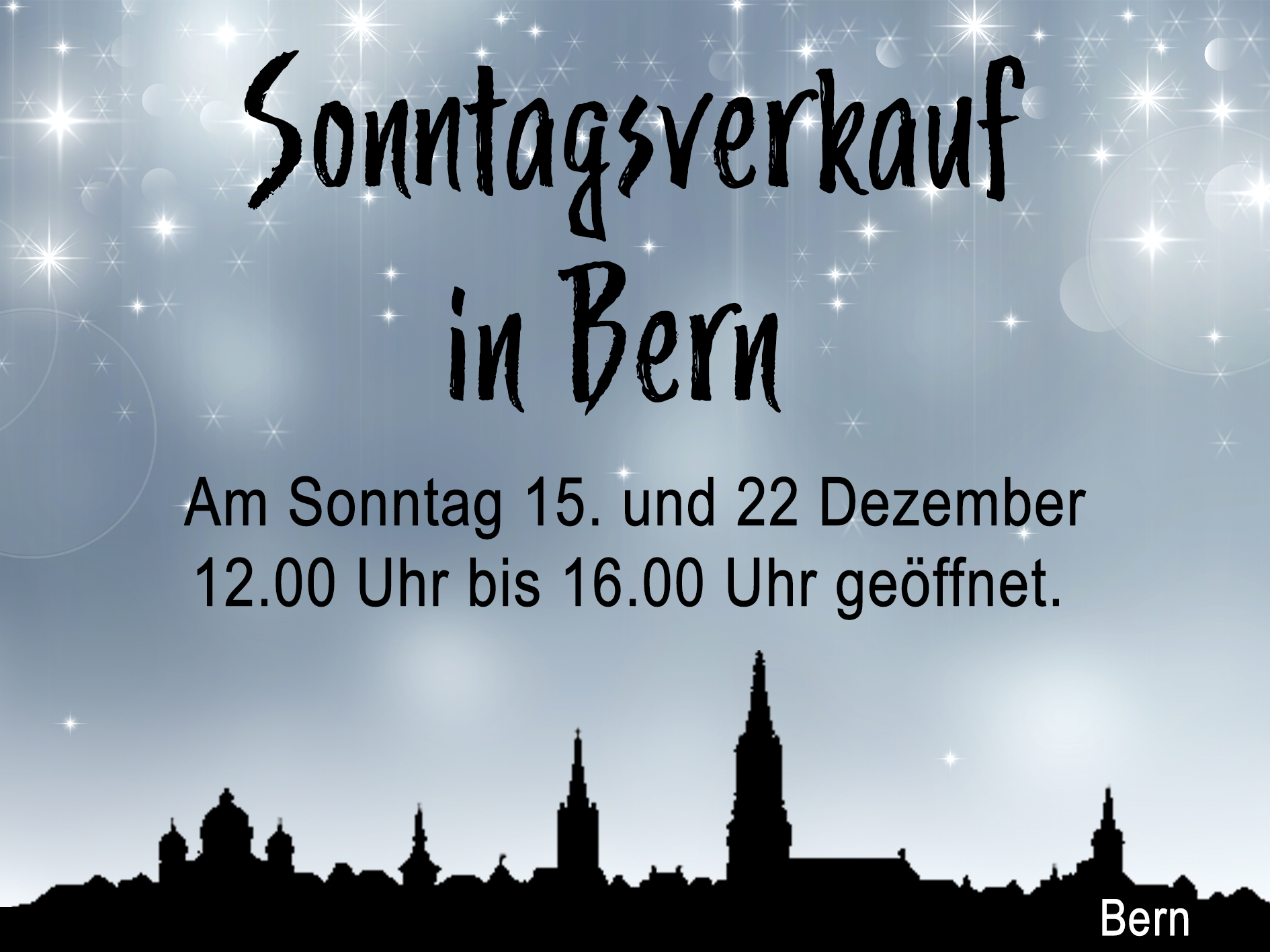 Profite des ventes du dimanche à Berne : nous sommes ouverts pour toi de 12h à 16h !