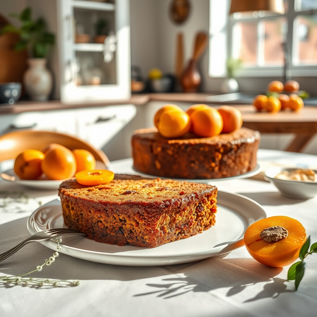 Gâteau de petit-déjeuner riche en protéines avec des abricots