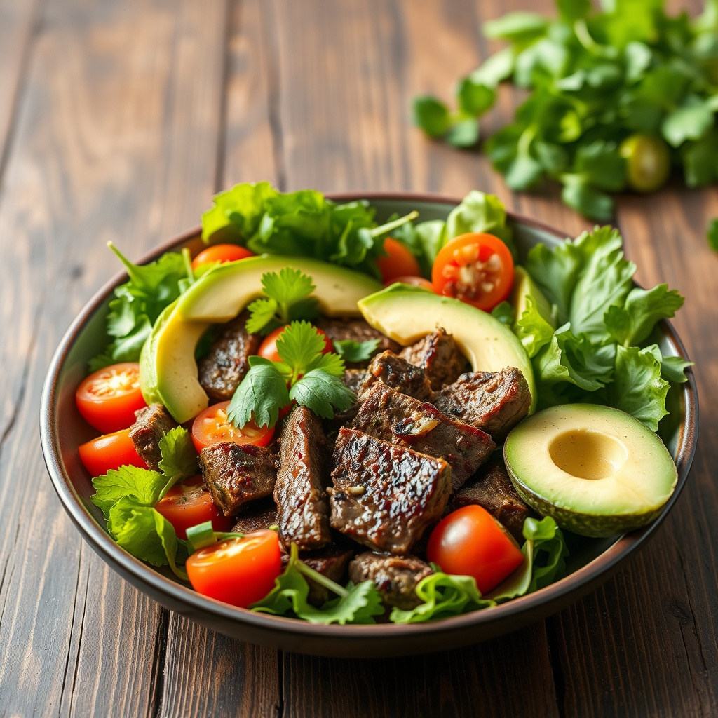 Salade de bœuf aux légumes frais et à l'avocat