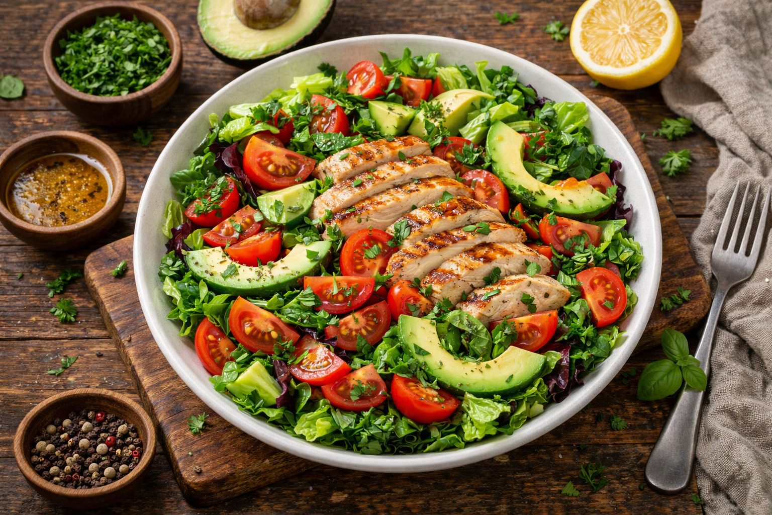 Salade à l'avocat et au poulet